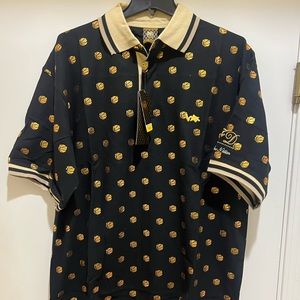 Bare Fox Urban Vintage Polo Shirt, Black Color Print All Over Shirt - NEW